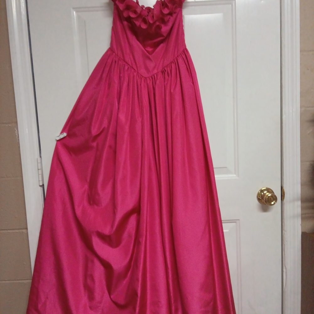 🦄 Vintage Richilene Chic Fuchsia Ruffle Evening Dress Gown Size Large - Picture 2 of 10